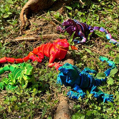 Vibrant Red 3D Printed Lizard Statue with Flexible Joints Articulated Tail