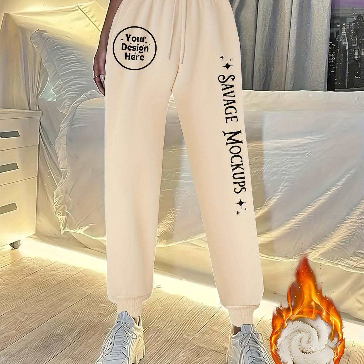 Women's Fleece Lined Joggers with Slogan Print
