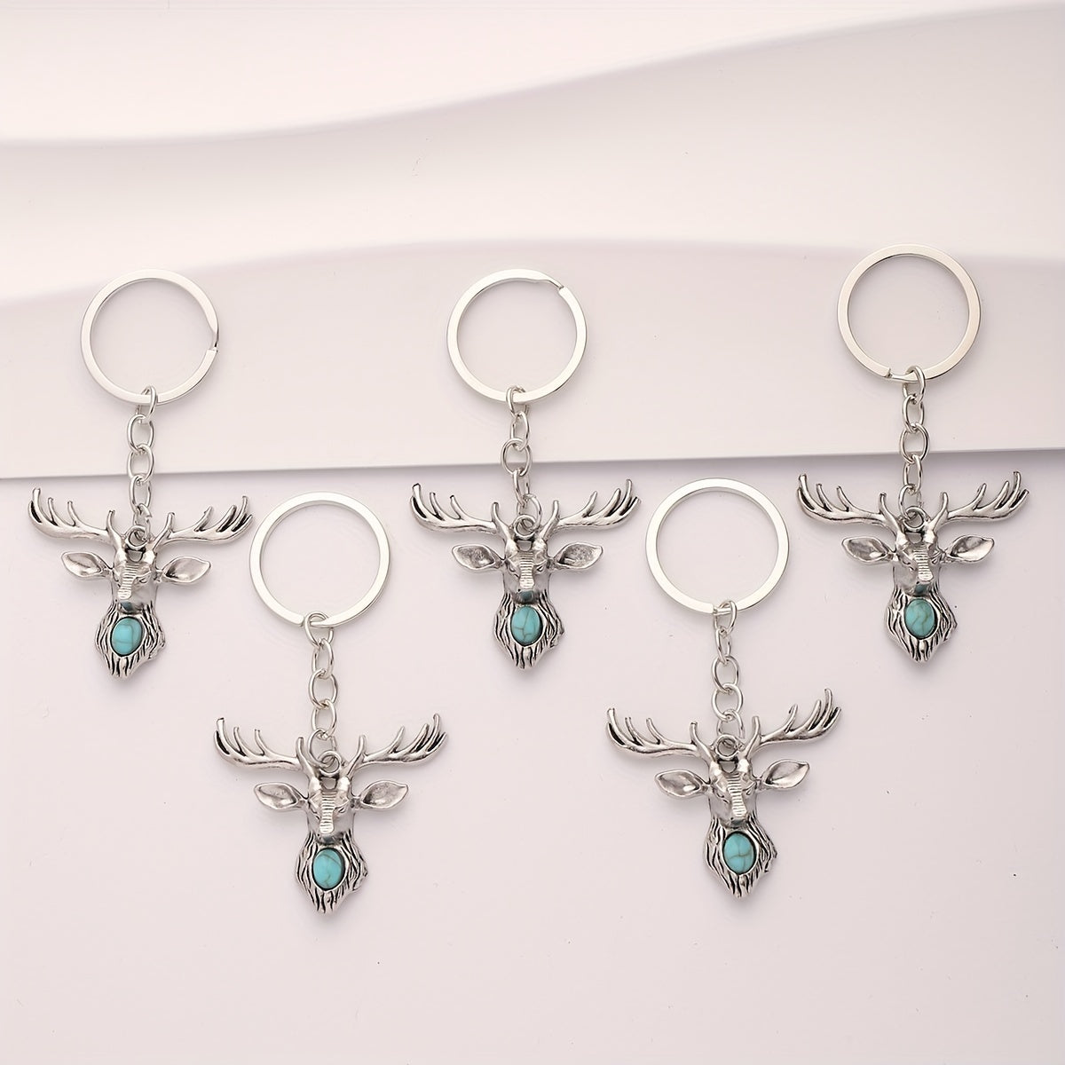 5pcs Deer Head Key Chains Alloy Jewelry Business Luggage Bag Pendant Halloween