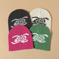 Y2K Flower Beanie Knitted Hat Street Style Warm Cap