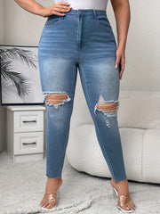  High Waisted Ripped Skinny Denim Pants