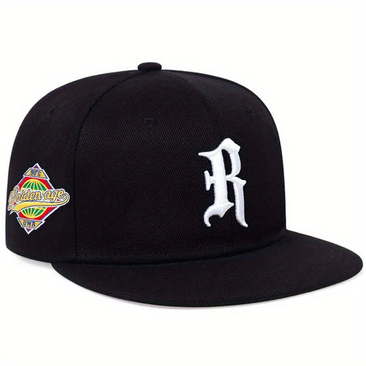 Gothic R Embroidery Snapback Hat Solid Hip Hop Baseball Cap Unisex