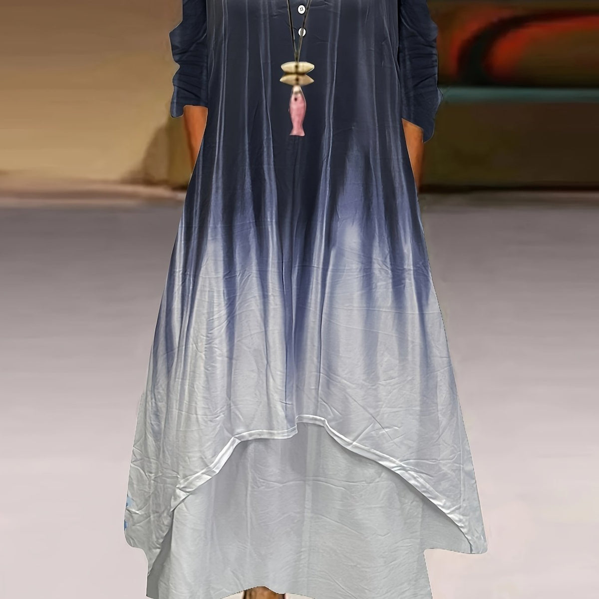  Colorblock Ombre Print Maxi Dress With Pockets