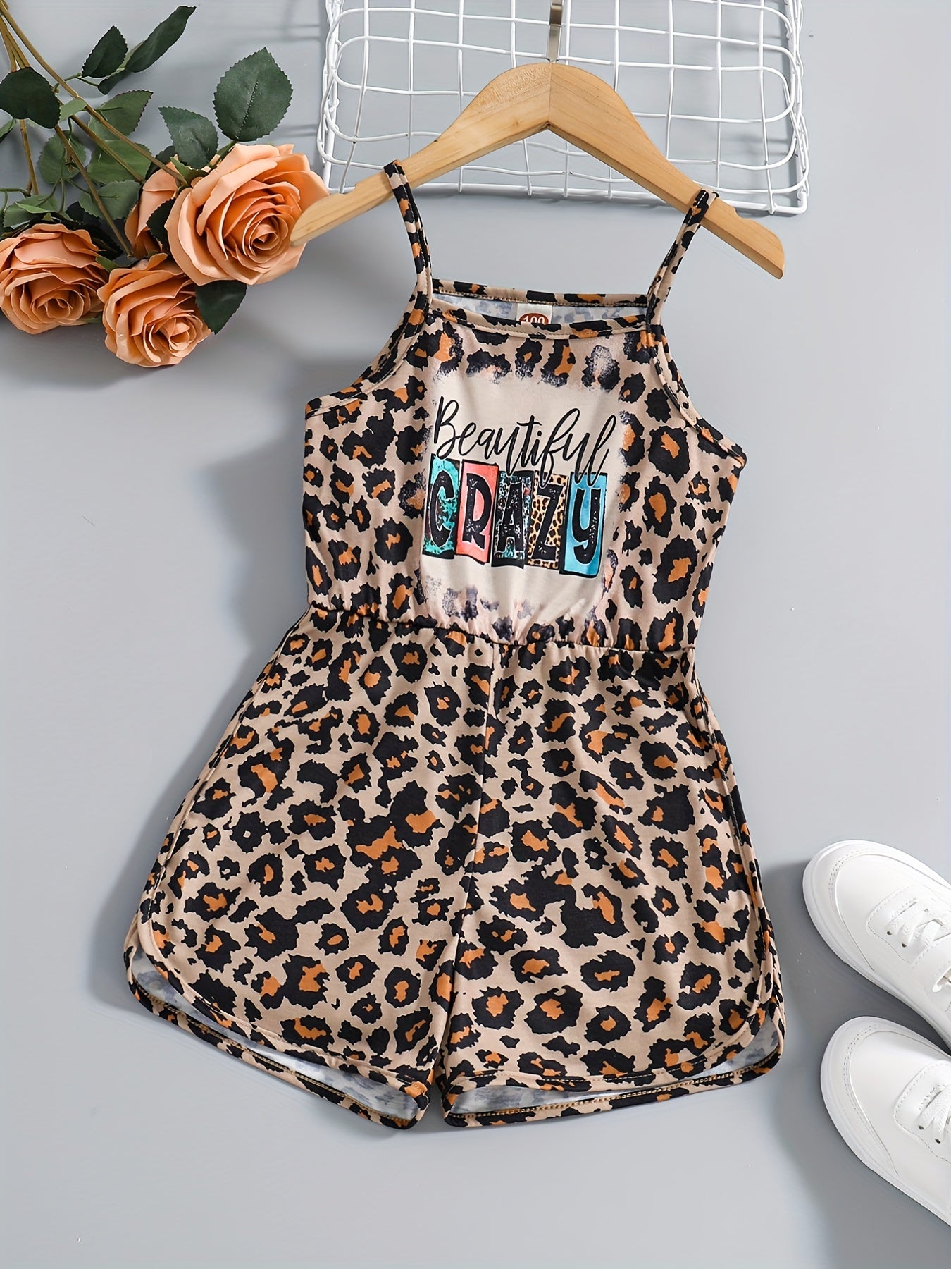 Girls' Leopard Graphic Cami Romper Jumpsuit