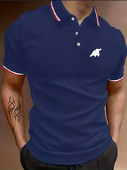 Men's Cartoon Bear Graphic Polo Shirt Casual Lapel Button Up Short Sleeve Shirt