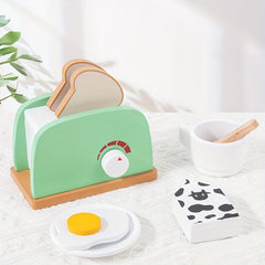 Wooden Kitchen Toy Pop Up Bread and Butter Toaster Set Play Bread Maker Kitchen