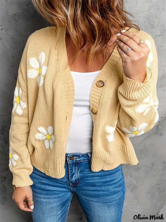  Floral Print Button Up Long Sleeve Cardigan
