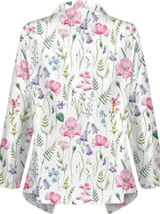  Floral Print Long Sleeve Lapel Collar Blazer