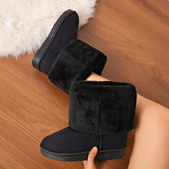 Women's Snow Flat Boots Fluffy Fur Lined Non slip Warm Thickened