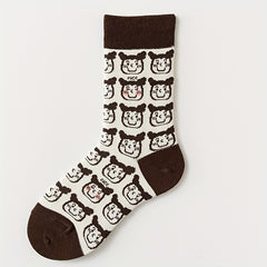 5 Pairs Cartoon Pattern Socks Comfy & Mid Tube Socks Women's Stockings