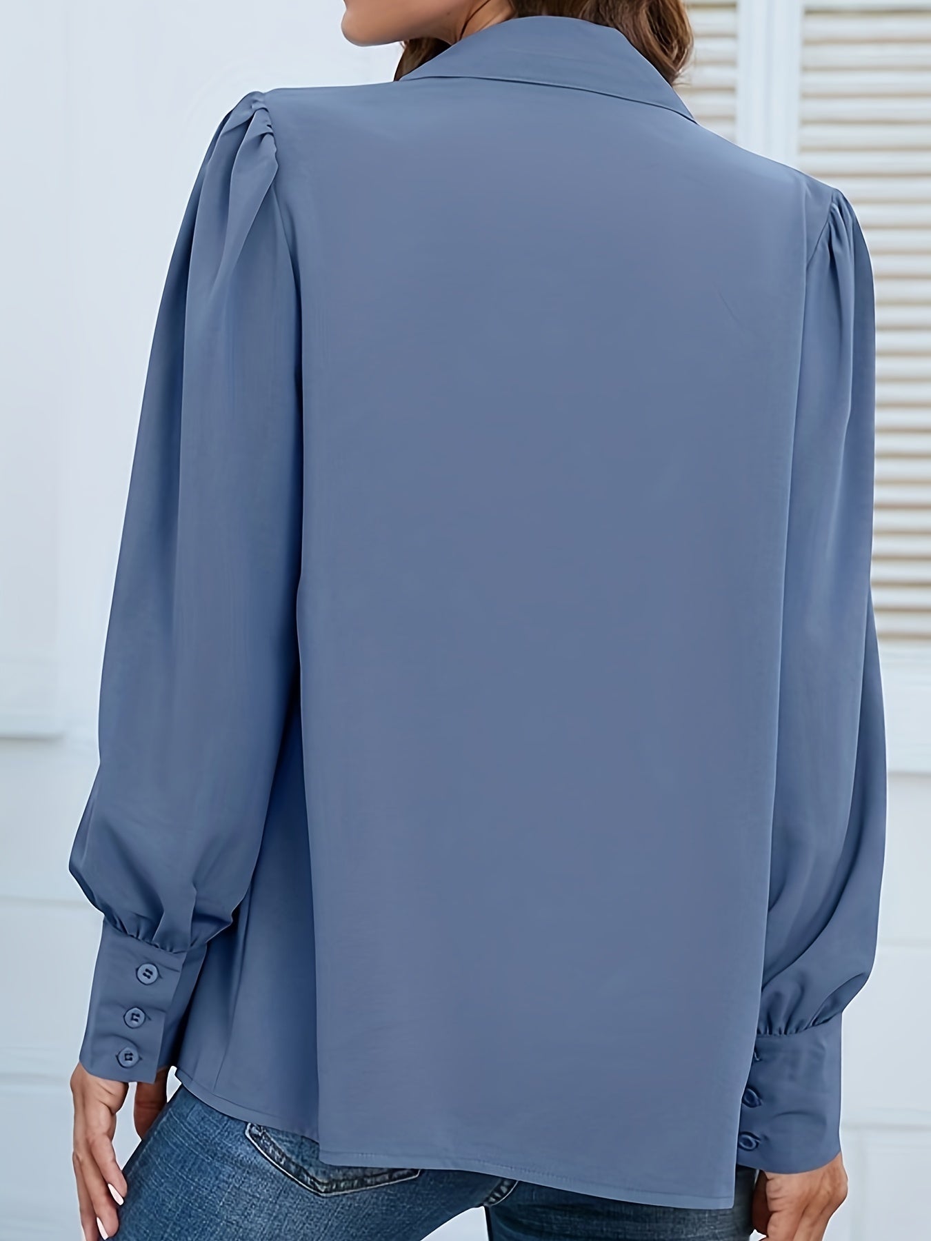  Blouse Lantern Sleeve Ruched Button Up Shirt