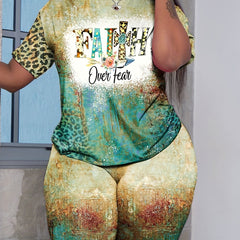  Art Letter Print Tee & Shorts Set
