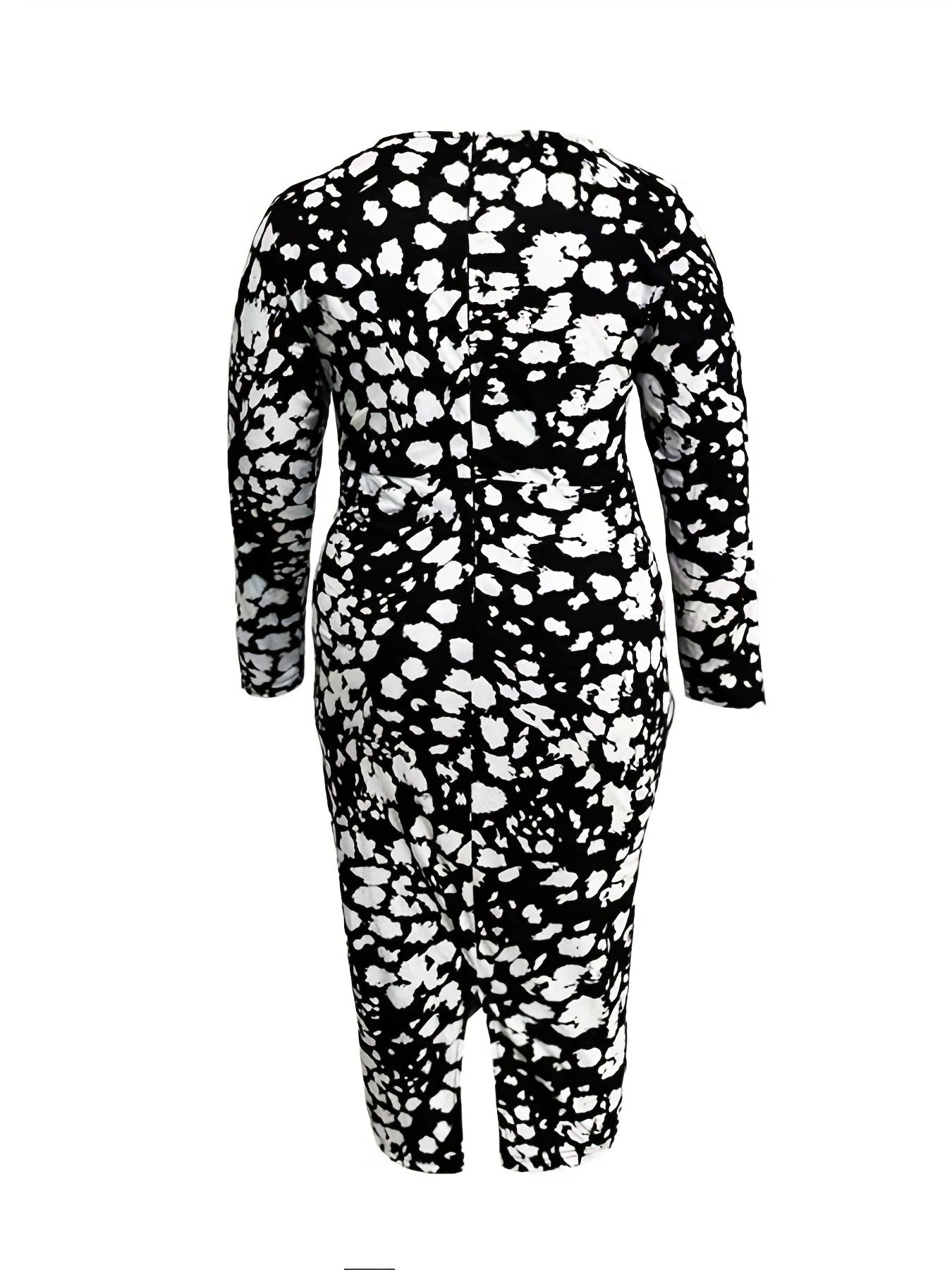  Allover Print V Neck Long Sleeve Ruched Dress