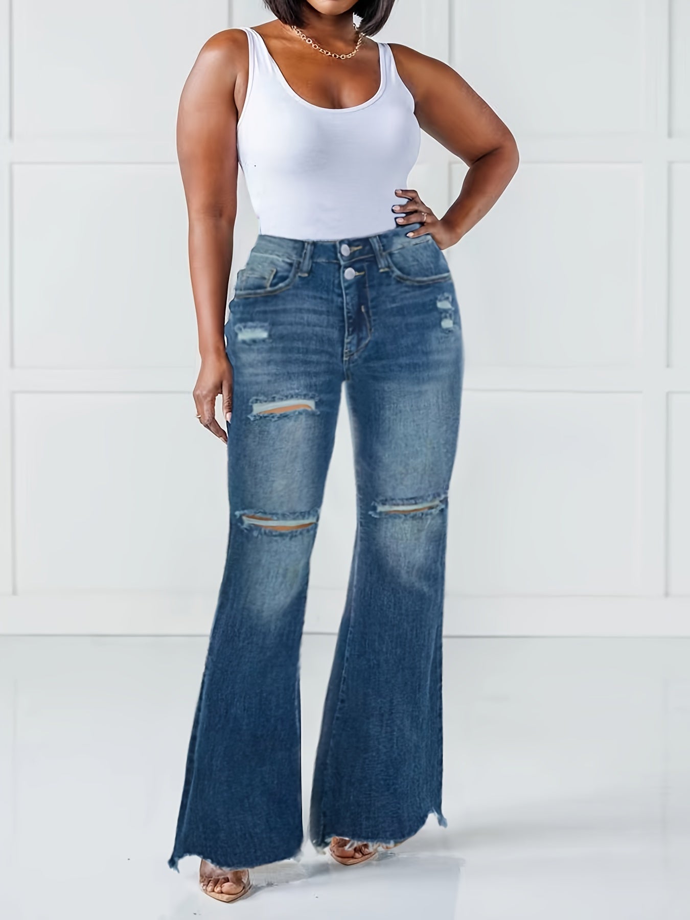  Washed Ripped Flared Leg Jeans