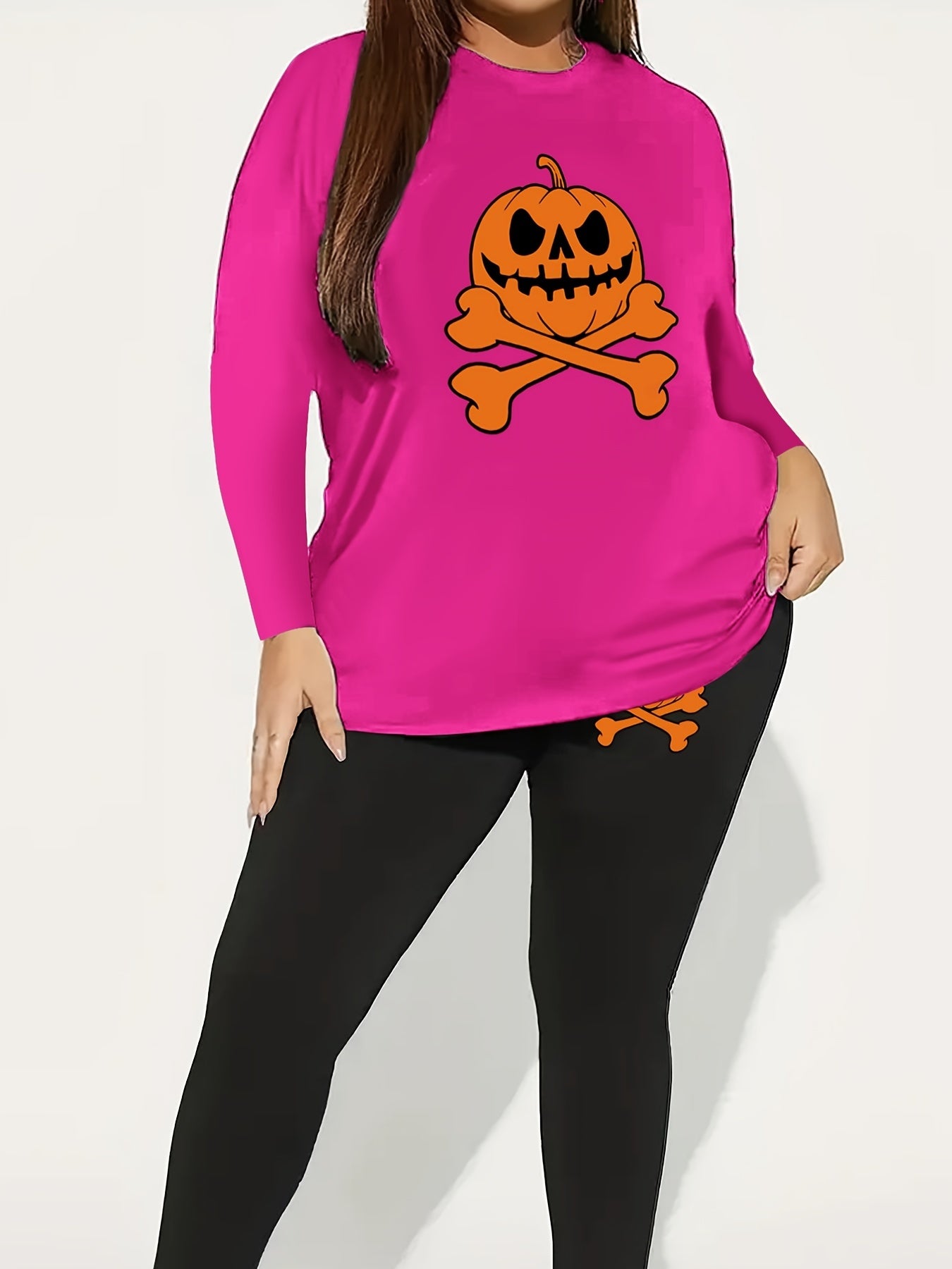  Halloween 2pcs Set Women's Plus Graphic Print Tee & Leggings Set