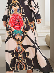 Women's Plus Floral Print Long Sleeve Maxi Dress