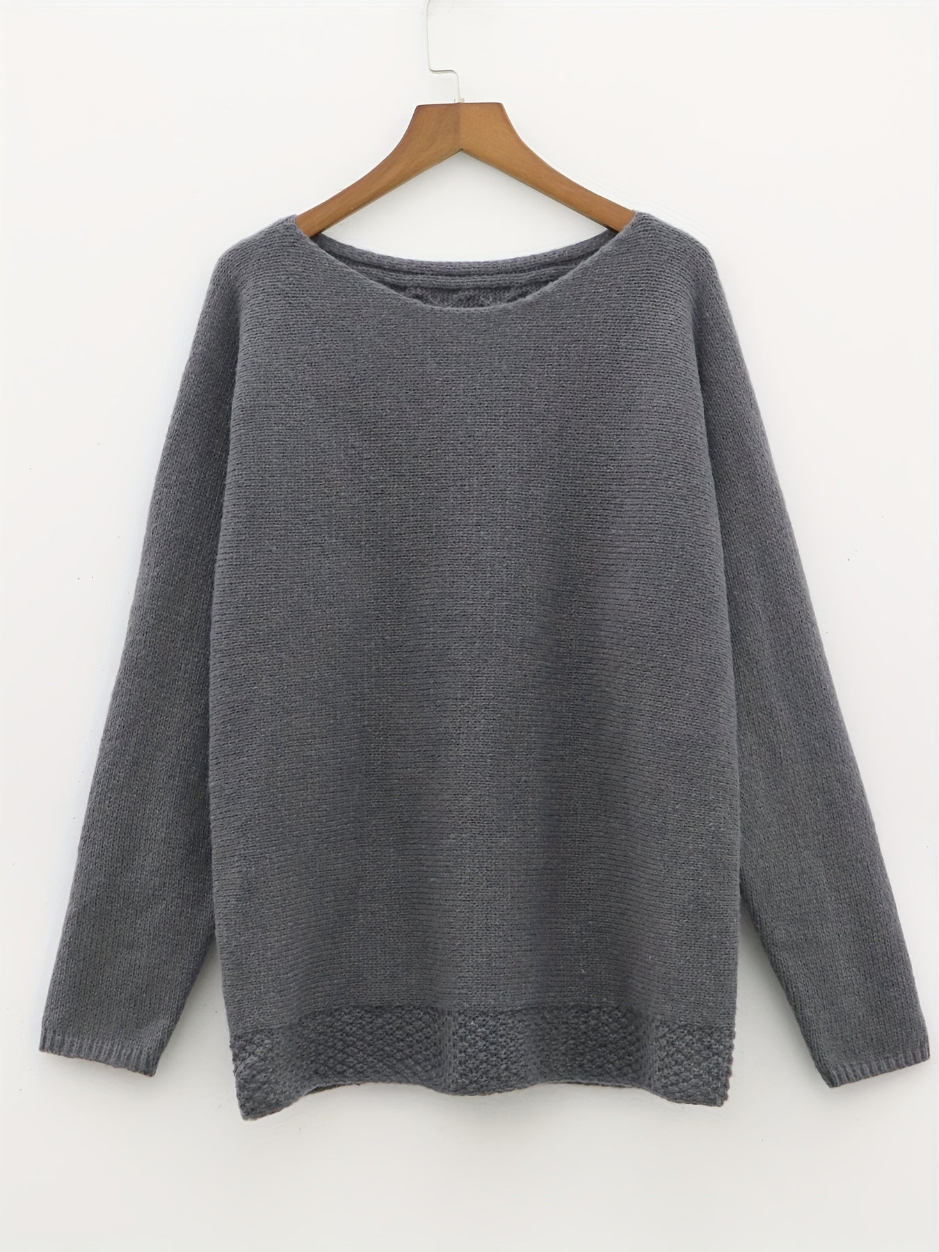 Solid Boat Neck Pullover Sweater Women's Clothing