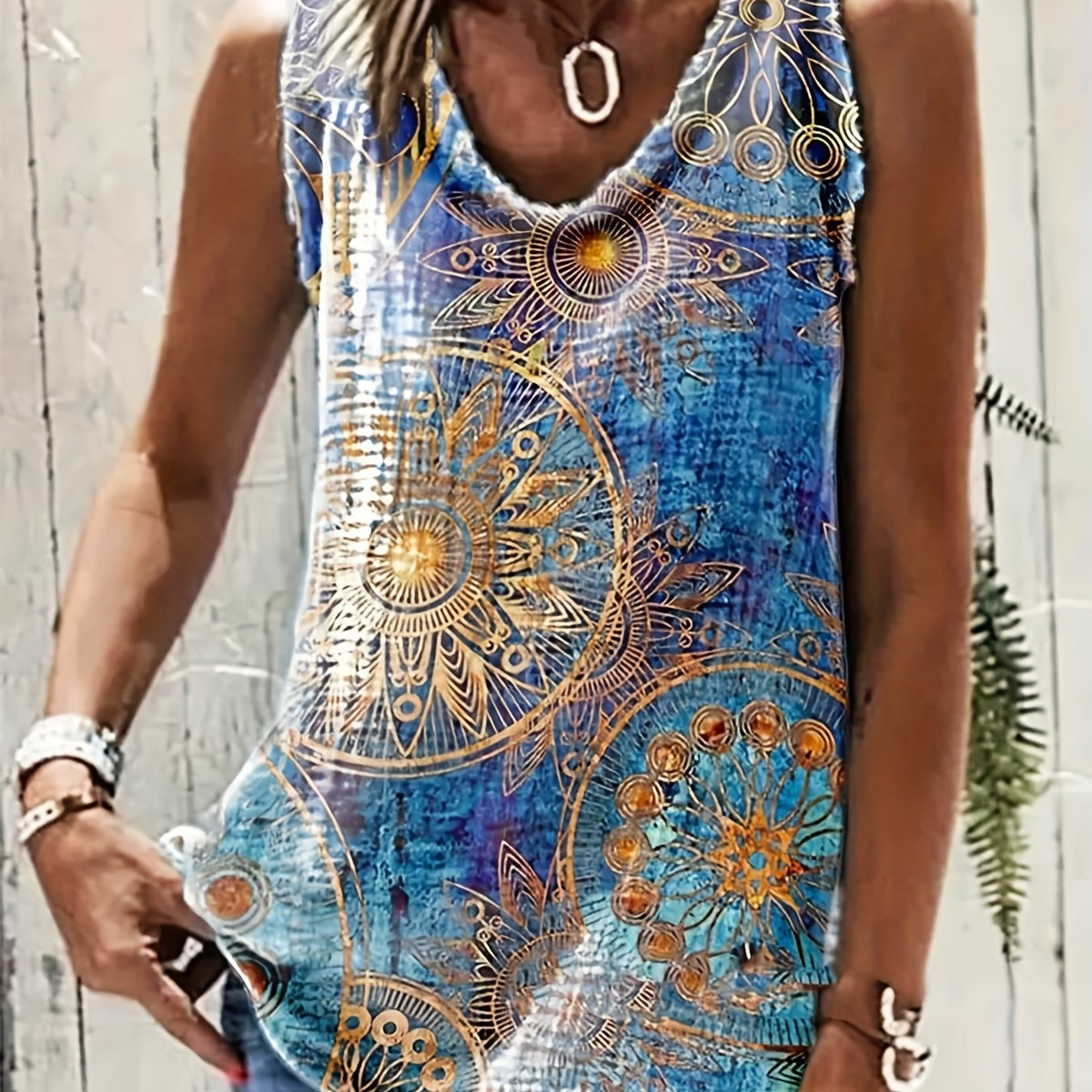 Graphic Print Crew Neck Tank Top for Spring & Summer