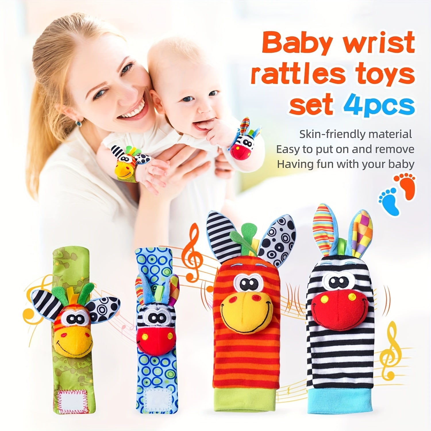 4pcs Baby Wrist Rattles Foot Finder Toys Set