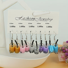5 Pairs Girls Funny Milk Tea Drop Earrings for Party Birthday Gift