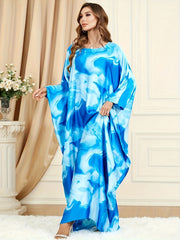  Casual Abaya Dress Women's Plus Print Bat Sleeve Maxi