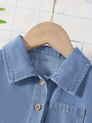 Boys Denim Lapel Shirt Short Sleeve Casual Top