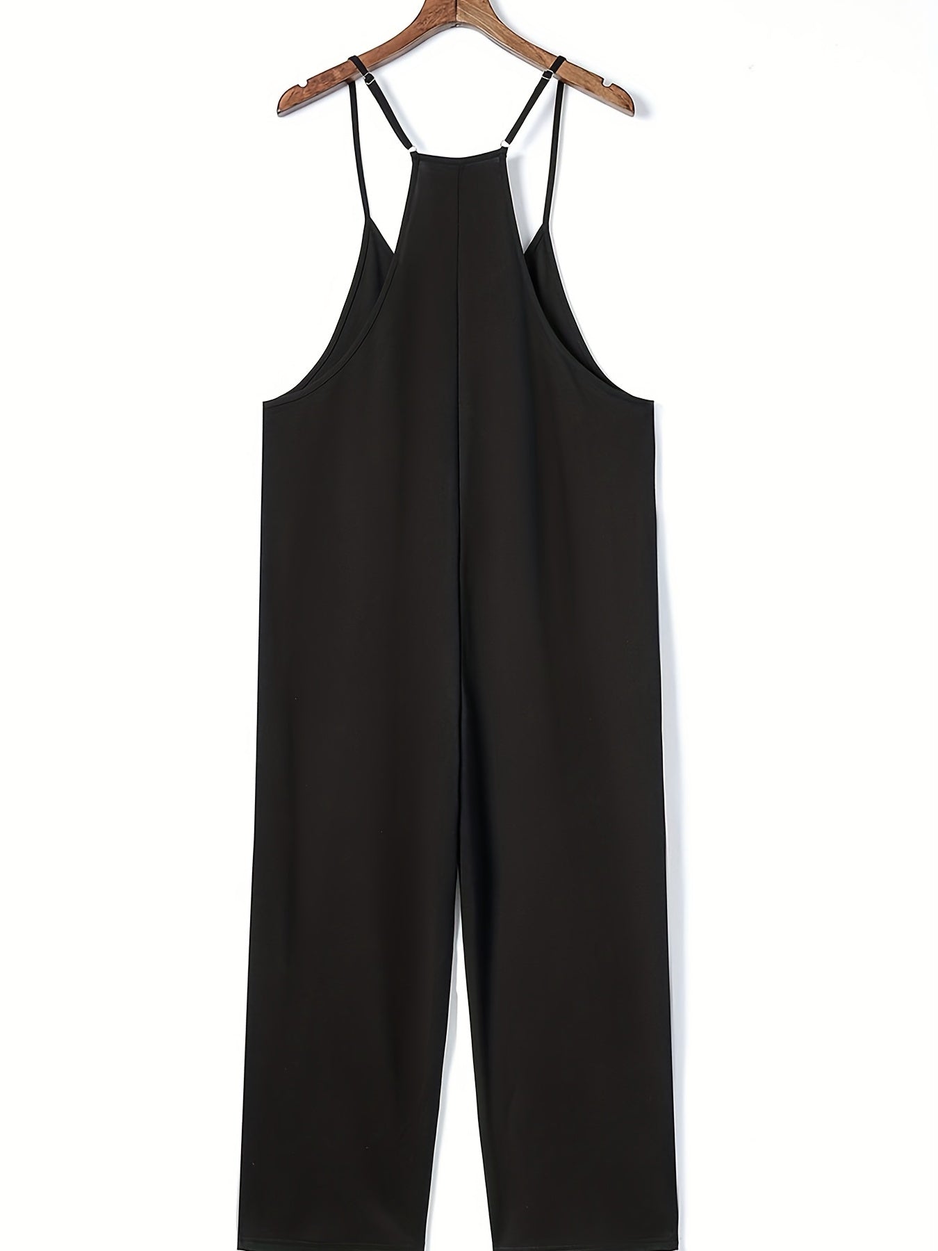 Plunging Jumpsuit Sleeveless Solid Jumpsuit With Pockets Women's Clothing