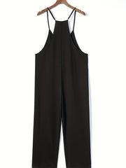 Plunging Jumpsuit Sleeveless Solid Jumpsuit With Pockets Women's Clothing