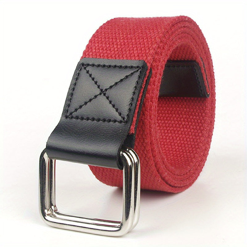 Ring Buckle Casual Canvas Belt For Men Wide Double Ring Buckle Belt