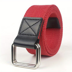 Ring Buckle Casual Canvas Belt For Men Wide Double Ring Buckle Belt