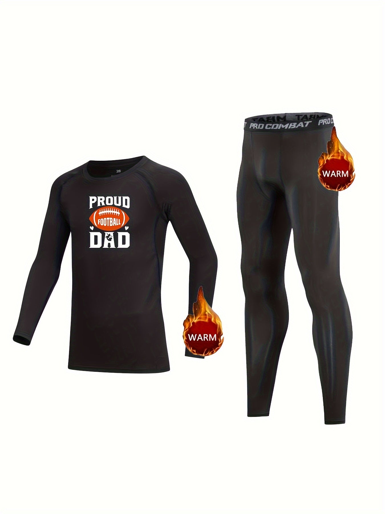 Kids Compression Fleece Sets Football Pattern Crew Neck Pullover Pants