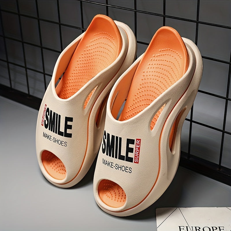 Men's Letter Print Non Slip Platform Slides