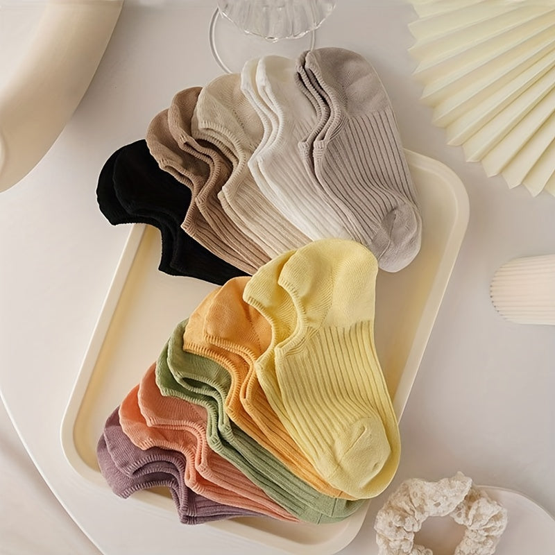 10 Pairs Colorful Ribbed Short Socks for Women