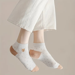 5 Pairs Stripe & Bear Print Low Cut Ankle Socks Women's Stockings