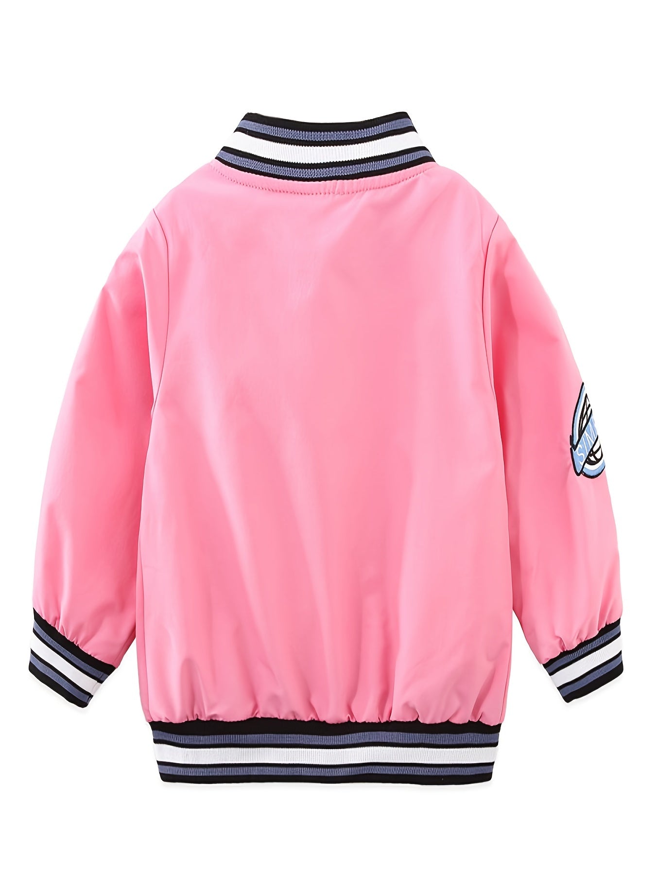 Girls Casual Letter Striped Baseball Jacket