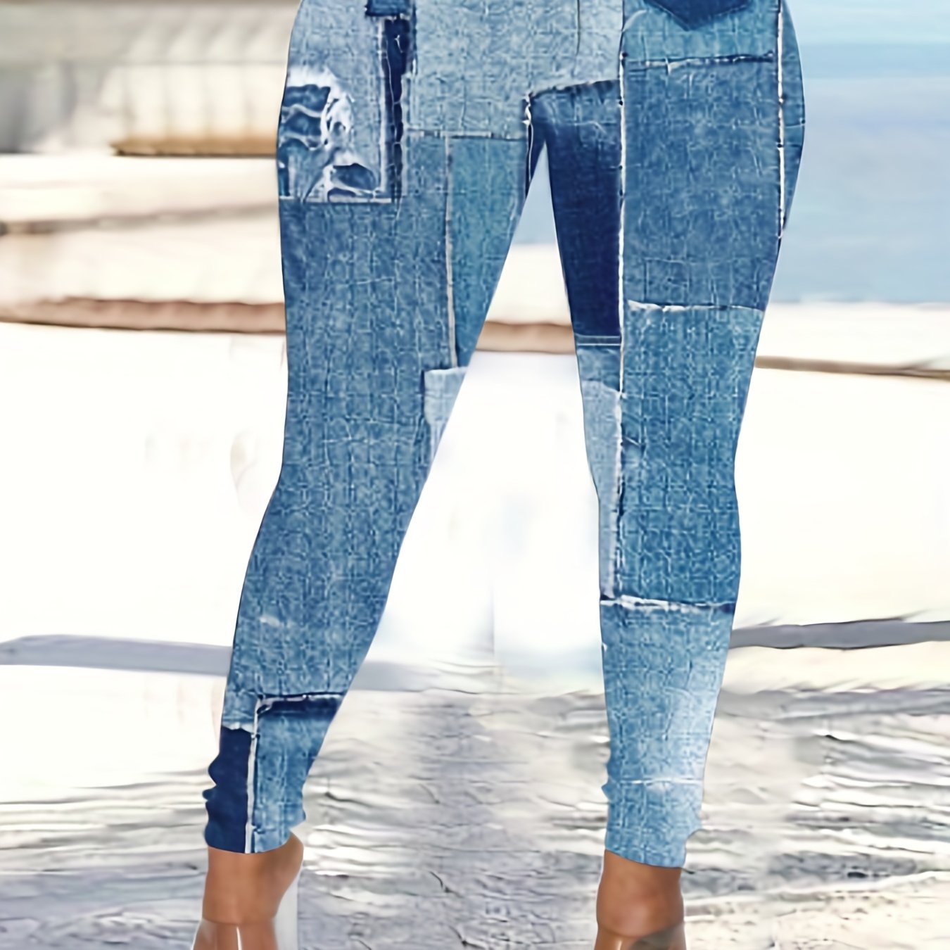  Denim Print Stretch Skinny Leggings
