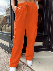  Elastic Drawstring Cargo Pants With Pockets