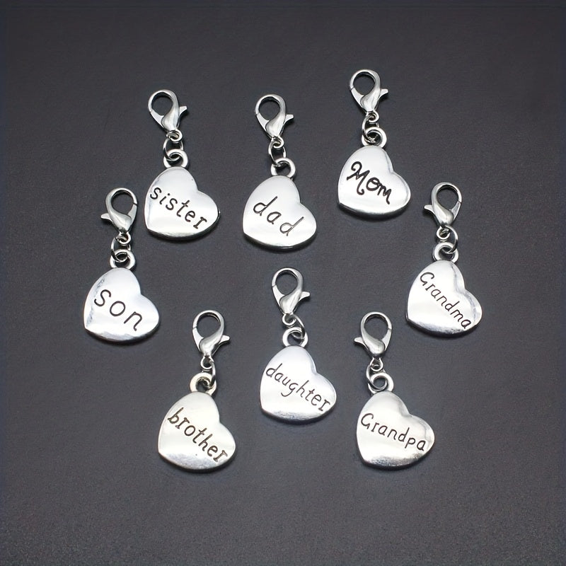8pcs Silvery 3D Family Member Pendants Lobster Clasp