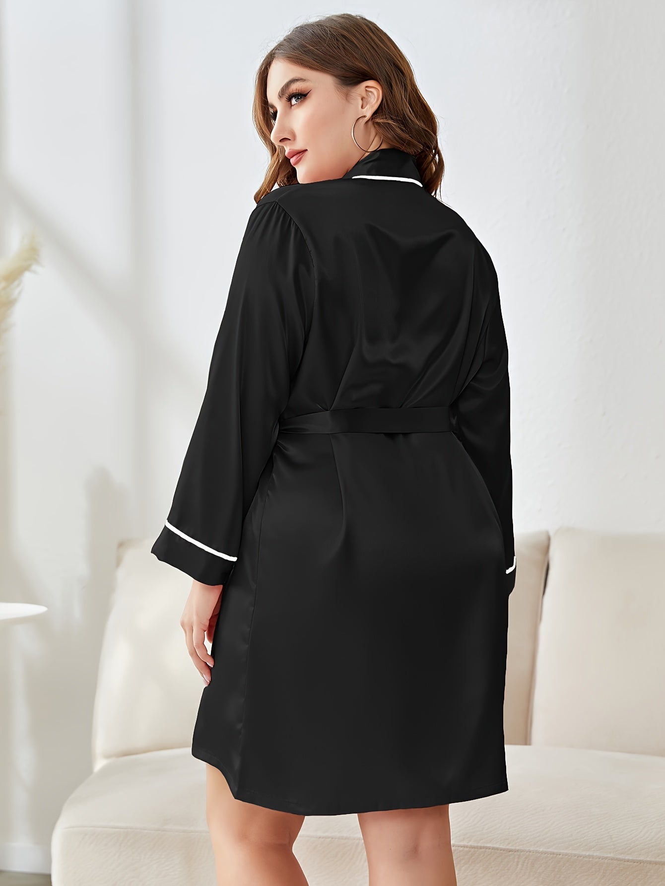  Satin Silk Nightgown Long Sleeve Open Front Bathrobe