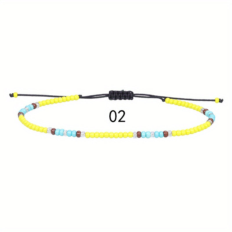 10pcs Colorful Rice Beads Anklet Set Boho Style Bracelet for Women