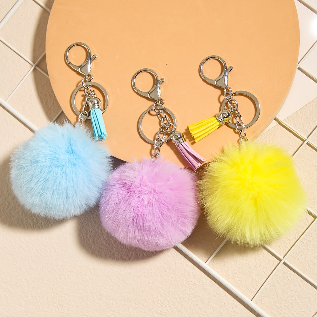 Faux Rabbit Fur Ball Pom Pom Keychain Car Key Ring Handbag Tote Bag Pendant