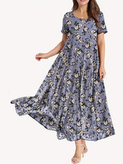 Floral Print Short Sleeve Casual Maxi Dress