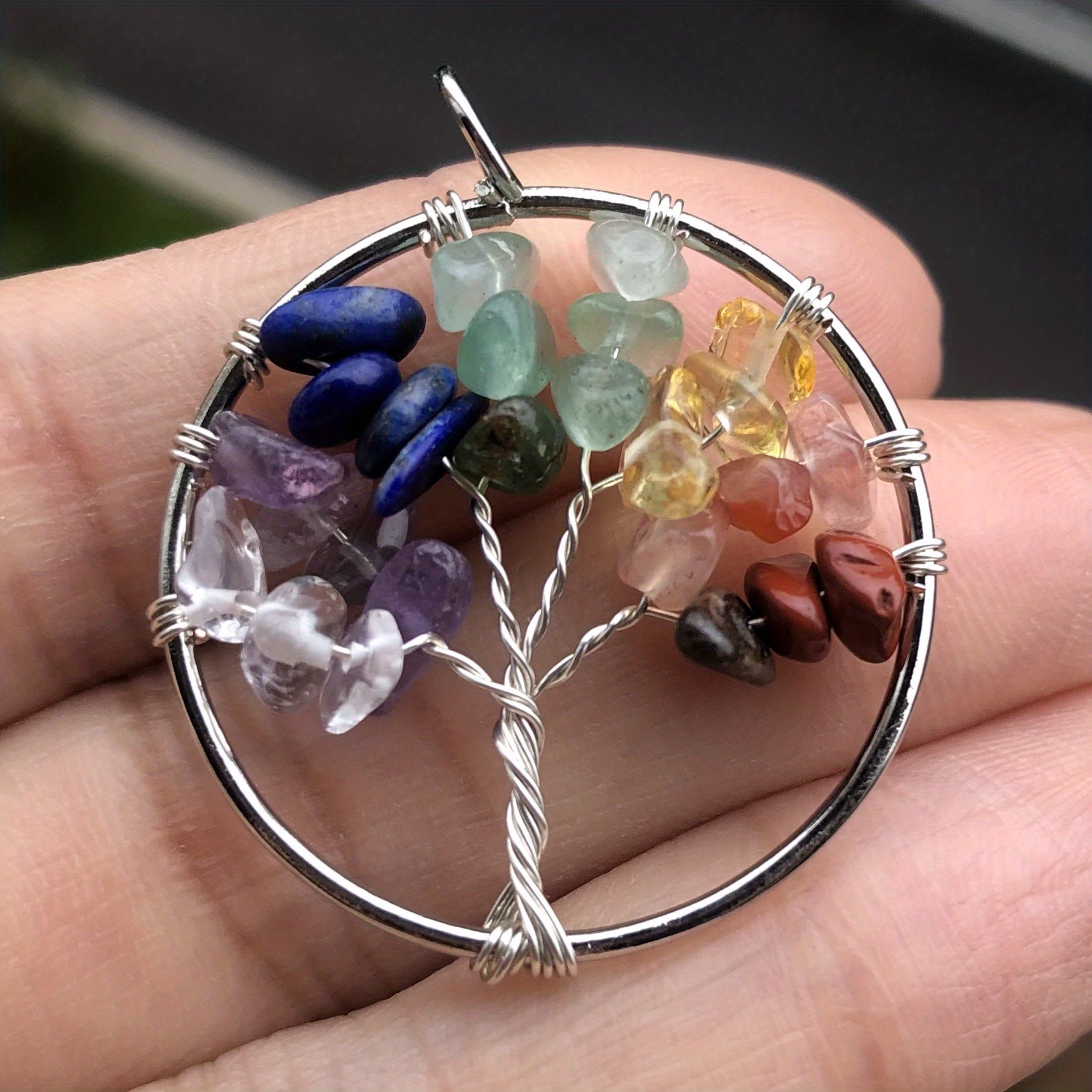 7 Charka Stone Tree Of Life Pendant Crystal Beads Energy Amulet