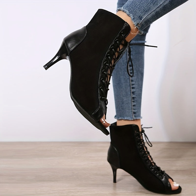 Women's Lace Up Stiletto Heels Peep Toe Suede Sandals