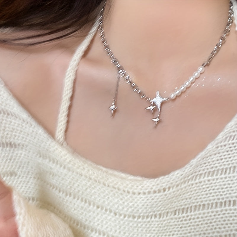 Y2K Style Star & Faux Pearl Decor Necklace