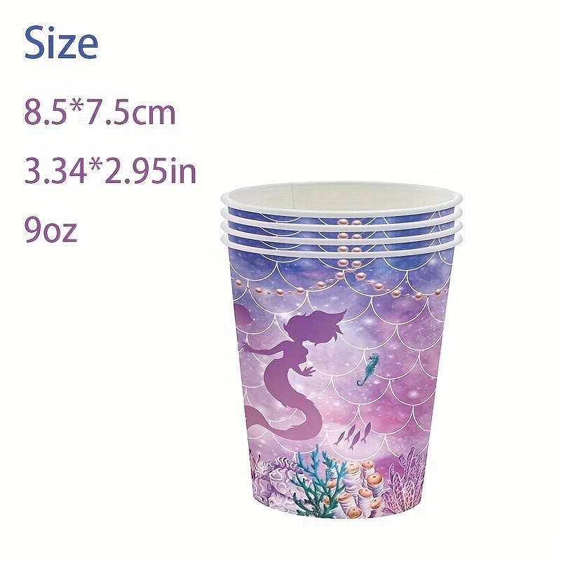 Mermaid Party Supplies Pink & Purple Tableware Set for Kids' Birthdays