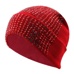 Rhinestone Knitted Hat Elastic Beanie Cap Women Hair Accessories