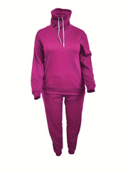  Casual Two Piece Set Solid Sweatshirt & Jogger Pants