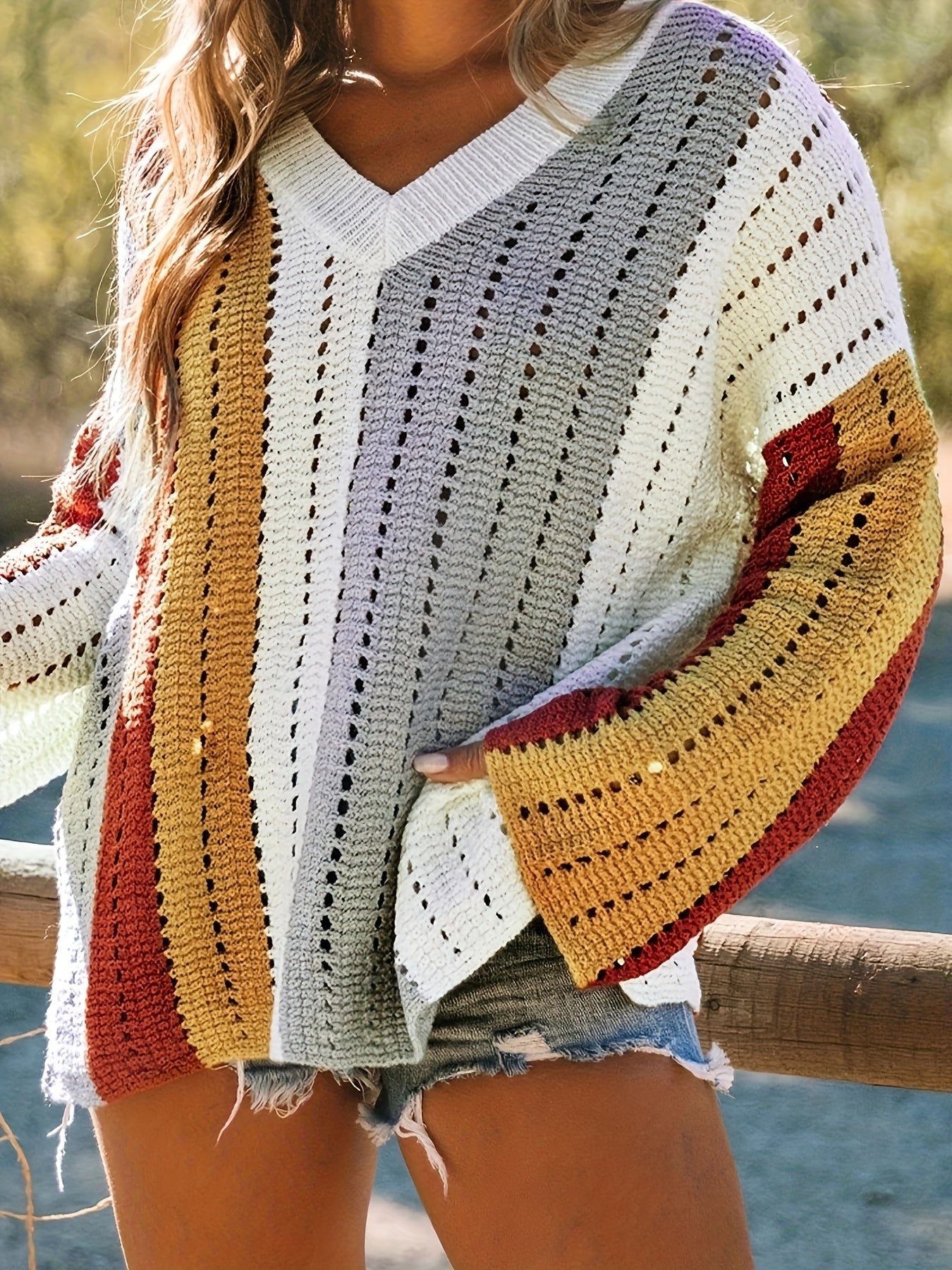  Colorful Striped V Neck Pullover Jumper