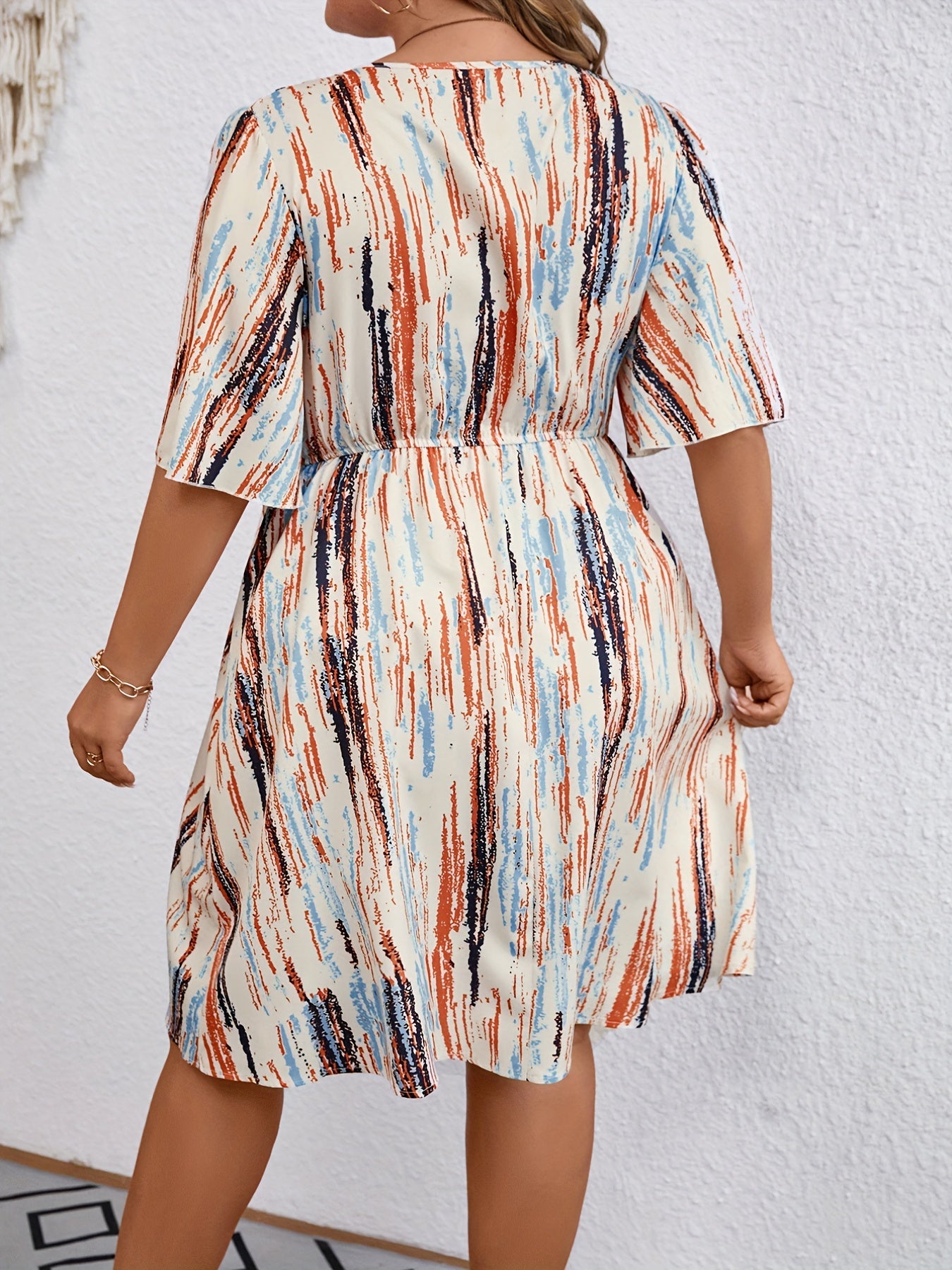  Casual Dress Women's Plus V Neck Short Sleeve Dress